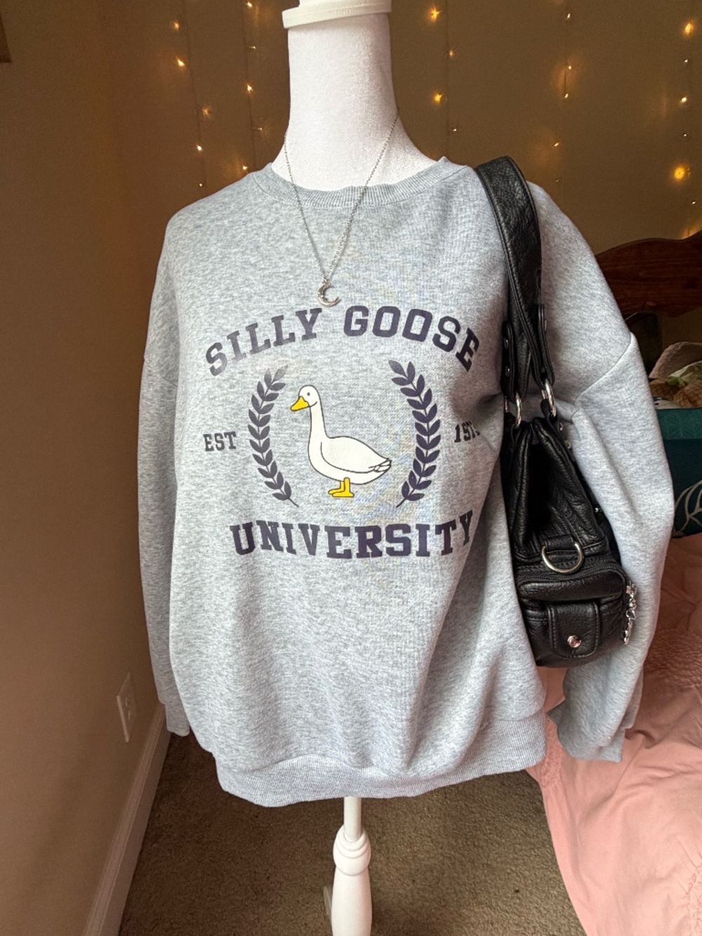 SHEIN Silly Goose University Grey Graphic Crewneck Sweatshirt.